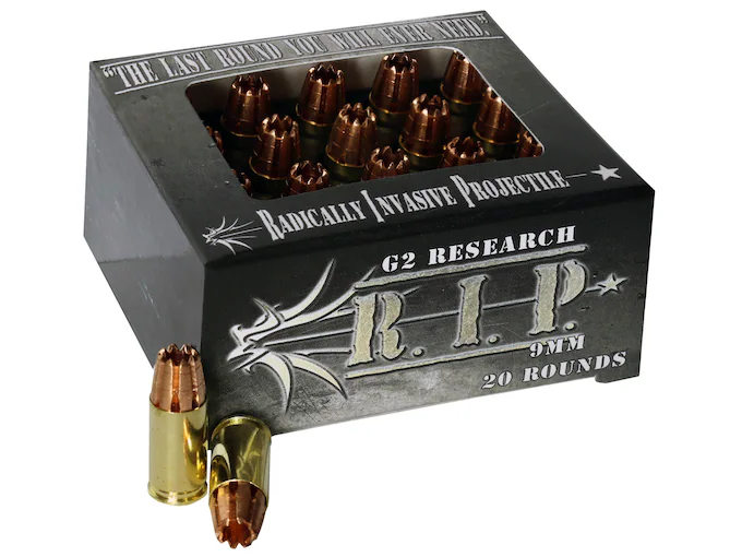G2 Research R.I.P. 9mm Luger Ammo – 92 Grain Fragmenting Hollow Point Lead Free – Box of 100 Rounds