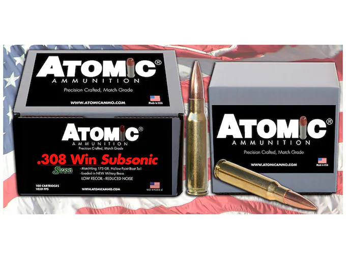 Atomic Ammunition Match Subsonic 308 Winchester Ammo – 175 Grain Sierra MatchKing JHP Box of 100