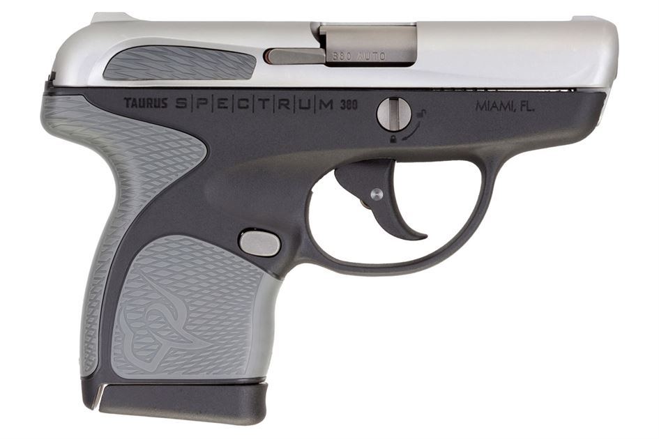 Taurus Spectrum 380 Auto Black Pistol with Stainless Slide and Gray Grips